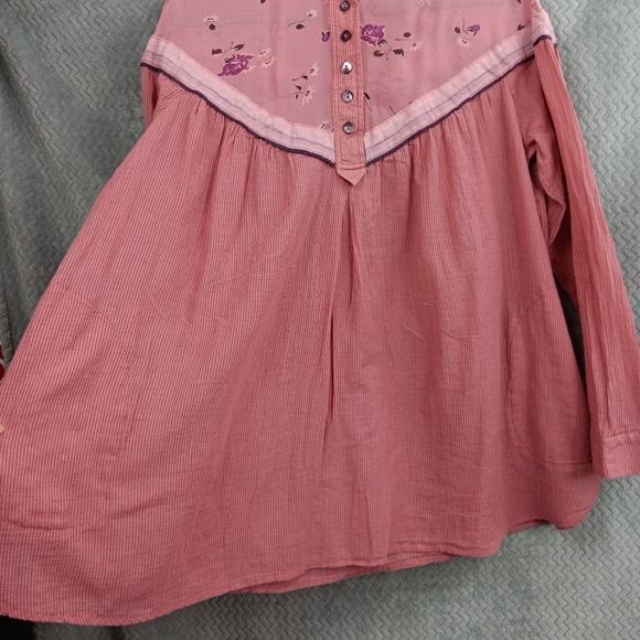 FREE PEOPLE Hearts and Colors Tunic Top Sz M Floral Sheer Long Sleeve Oversized - Picture 8 of 13